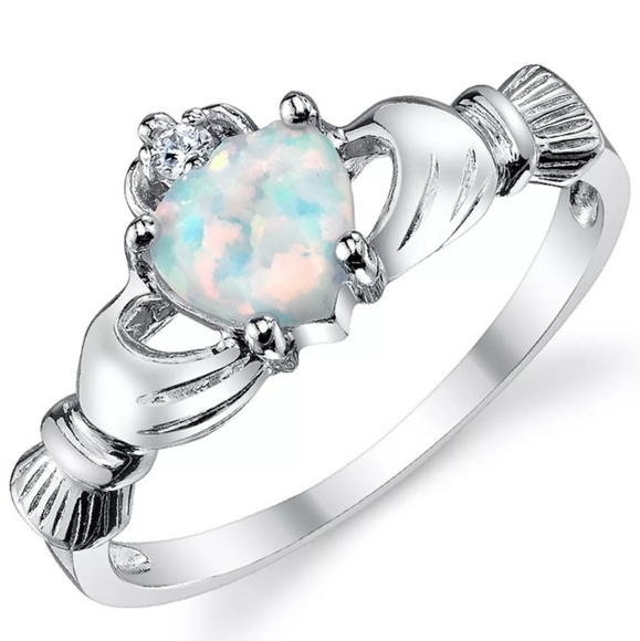 New Heart Shape Opal Silver Claddagh Ring. - Picture 3 of 9